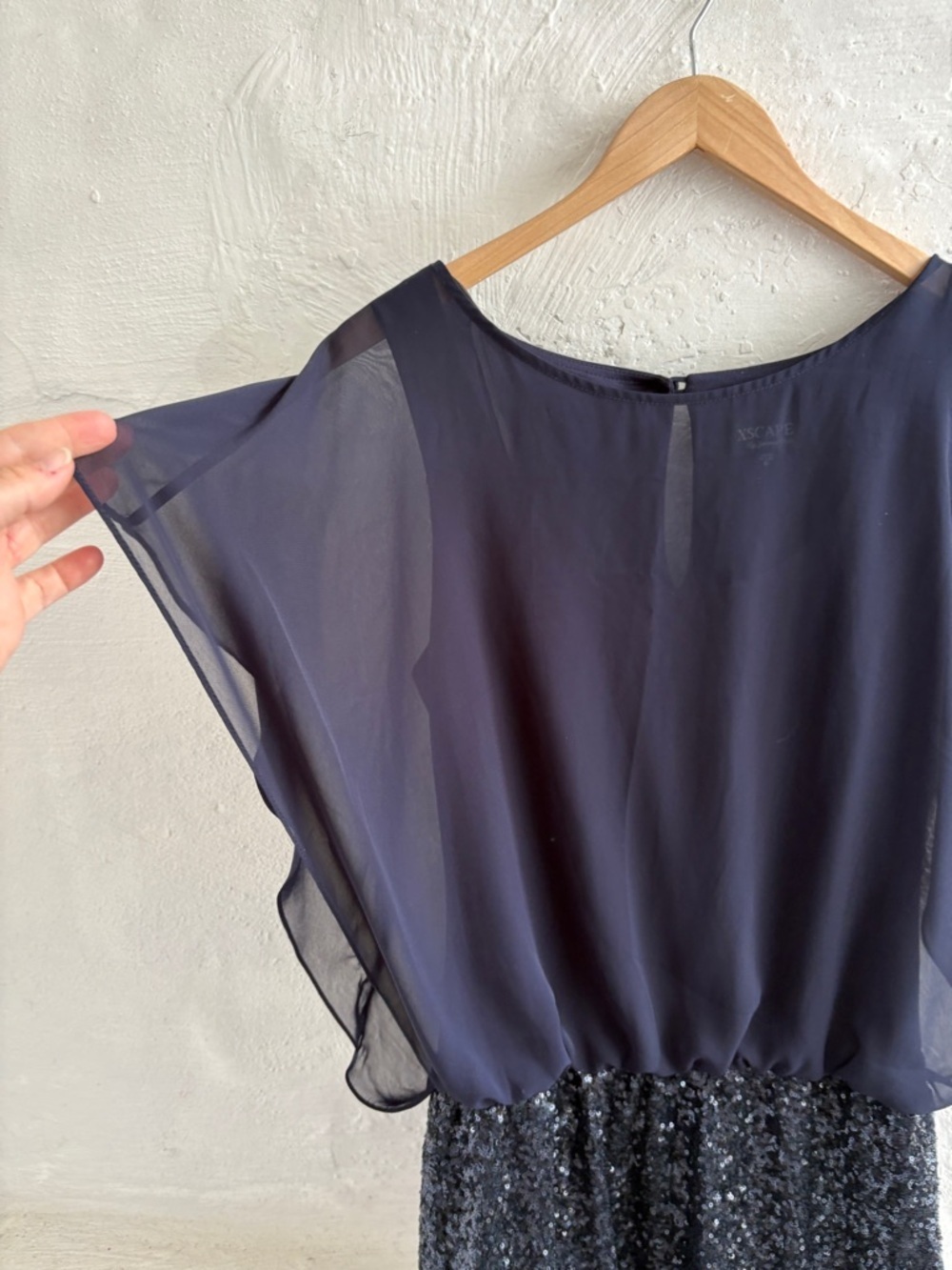 Xscape cocktail chiffon capelet overlay dress - Picture 4 of 12